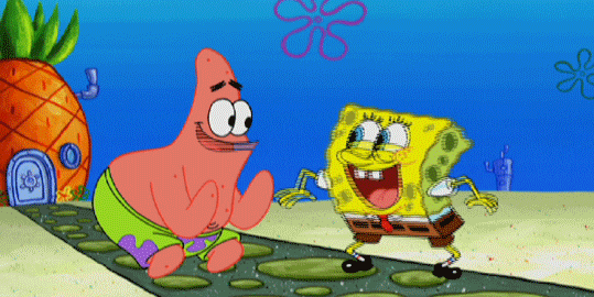 gif of Patrick and Spongebob leaping into the air to high-five